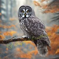 Great Grey Owl on a Branch - Digital AI Art/ Nature/Owl/ Birds/ Wildlife/Wall Art/Digital Download /
