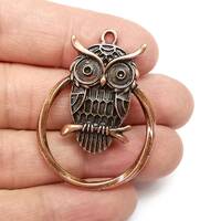 Owl Circle Charms, Antique Copper Plated (44x32mm) G33537