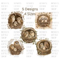 Cute Little Owls in a Nest PNG Download