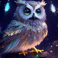 Glitter and Glamour Owl - Digital Artwork for Sparkling Delight, digital image, pixels, nature