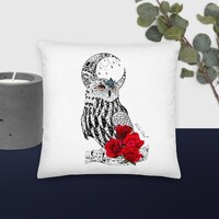 Wise Owl Spirit Animal - Unique Premium Pillow Artwork by FireSky