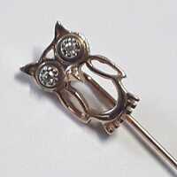 Vintage 14k Yellow Gold and Diamond Owl Stick Pin/Lapel Pin