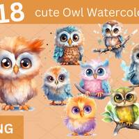 18 cute Baby owl PNG, watercolor baby owl watercolor Owl set, sublimation design, sublimate owl, sub