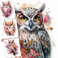 Watercolor Owl Clipart, Owl Clipart Bundle, Printable Digital Images, Paper Craft, Wall Art, Collage