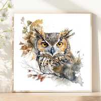 Owl Watercolor Art Print: Woodland Nursery Decor