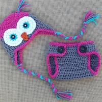 Crochet Baby Owl Hat and Diaper Cover Set, Newborn Photo Prop