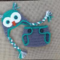 Crochet Baby Owl Hat and Diaper Cover Set, Newborn Photo Prop