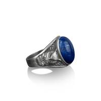 Owl and blue lapis lazuli gemstone ring for men in silver, Unusual animal men ring for her, 925 ster