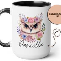 Owl Mug 15oz 11oz, Ceramic Owl Coffee Cup for Women, Personalized Owl Gift, Owl Gifts, Owl Lovers, L