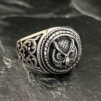 Silver Owl Engraved Mens Ring , Silver Wild Bird Animal Ring , Birds of Prey Nature Owl Jewelry , Co