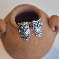 Sterling Silver Owl Studs: Handmade Animal Lover Earrings