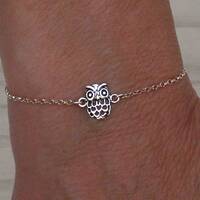 Sterling silver owl bracelet, Silver bracelet, Lucky charm, Owl bracelet, Adjustable bracelet, Amule