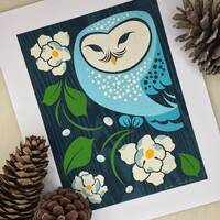 Mid-Century Barn Owl with Magnolia print