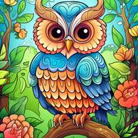 Owl coloring book for 6-8 years old kids