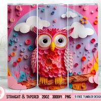 3D Owl Skinny Tumbler 20 oz Sublimation Design, 3D Tumbler Wrap, Instant Digital Download, Straight 