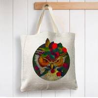 Scandinavian Nordic Owl Woodland Floral Flowers - Reusable Shopping Linen Look Tote Bag