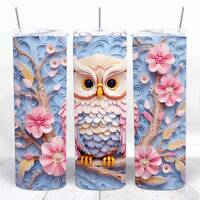 3D Owl with Flowers 20 oz Skinny Tumbler Sublimation Design, Straight & Tapered Tumbler Wrap, In