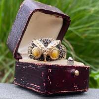 Vintage buho (owl) ring with tiger's eye in 14k yellow gold