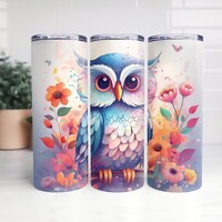 Pretty Watercolor Style Owl Design 2, TUMBLER WRAP, Sublimation, Skinny 20oz and 30oz, straight and 