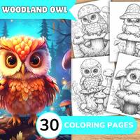 Owl Coloring Book, Owl Coloring Page, Mushroom Coloring, Animal Coloring Page, Cute Animal Grayscale