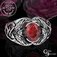 Mens Ruby Owl Ring, Sterling Viking Owl Ring, Mens Viking Wedding Ring, Ruby Statement Ring, Silver 