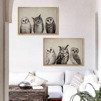 Framed Canvas Wall Art Set of 2 Owls Animal Prints Minimalist Vintage Art Modern Farmhouse Wall Deco