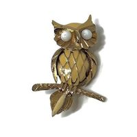 SALE Vintage Retro 1960s Signed Hobe Owl Gold Tone Brooch/Hobe Jewelry