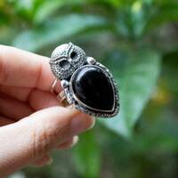 Black Onyx Owl Ring, Black Onyx Ring, Gemstone Sterling Silver Ring, Statement Ring, Witchy Ring, Bl