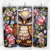 Cute Owl Stained Glass Tumbler Wrap for 20 oz Skinny Tumbler PNG Sublimation Design Digital Download