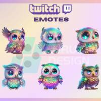 6 Twitch Emotes, Cute Owl Emote, Animal Emote, Cute Bird Emote, Colorful Owl, For Streamers-Instant 