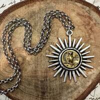 Celestial Owl Victorian Button Starburst Setting Necklace