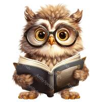 Wise Owl With Glasses & Book PNG, Transparent Animal Clipart, Kids Cartoon Design,Printable Subl