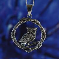 Sterling Silver 925 Perched Owl Pendant       ( Weighs  6.1  Grams )