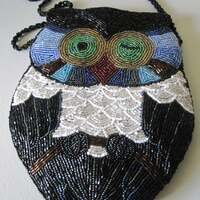 BLACK BEADED OWL Shoulder Bag