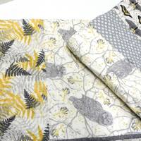 Forest Baby Quilt, Woodland Owls Ferns Butterflies, Gray Yellow White