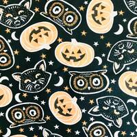 JOL Pumpkin Owl & Black Cats Halloween 100% Cotton Fabric Black Orange Quilting Sewing Crafting