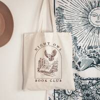 Night Owl Book Club Bookish Tote Bag Book Tote Bag Reading Tote Bag Library Bag Literary Tote Bag Bo