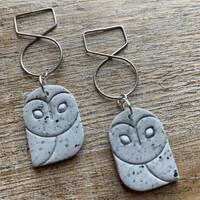 Owl Tunnel Gauges Polymer Clay Ear Weights Bird Ear Hangers Owl Clay Barn Owl Snow Owl Earrings Wood