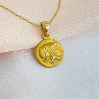 14K Yellow Gold Athena Owl Coin Pendant Necklace