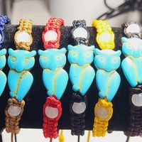 Large Turquoise Owl Charm | Nylon String | Woven Friendship Macrame Bracelet | Adjustable | Many Col