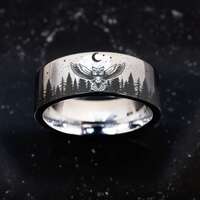 Owl Wedding Ring, Winged Owl Ring, Flying Owl In The Forest Ring, Treeline Wedding Band, Forest Anim