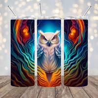 20oz Sublimation - 3D Celestial Owl - Straight Tumbler Wrap - PNG Design- 20oz Skinny Tumbler Wrap D