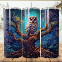 Owl Magical Forest 20 oz Skinny Tumbler Sublimation Design, Blue Owl Instant Digital Download PNG, S