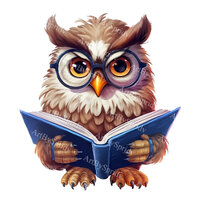 Wise Owl With Glasses & Book PNG, Transparent Animal Clipart, Kids Cartoon Design,Printable Subl