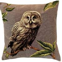 Tawny Brown Owl BELGIAN JACQUARD WOVEN Hand Finished Fauve Fine Arts Tapestry Cushion Pillow Cover w