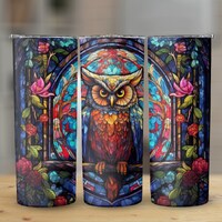 Kawaii Style Owl Stained Glass 20 oz Skinny Tumbler, Sublimation Design, Straight and Tapered Tumble