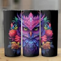 Neon Owl 3D Portrait 20 oz Skinny Tumbler, Sublimation Design, Straight and Tapered Tumbler Wrap, Di
