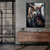 COLOURFUL OWL PAINTING, Animal Art. Framed fine art, canvas, or poster prints.