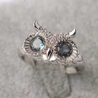Unique Owl Ring Sterling Silver Alexandrite Ring Animal Ring Color Changing June Birthstone Stone