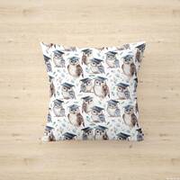 Owl in Graduation Cap Square Pillow, Premium Spun Polyester Pillow, Soft Pillow, Soft Cushion, Flora